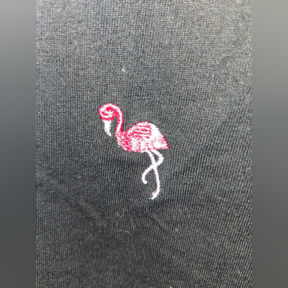Women's Vintage America Blk Top with Pink Flamingo Embroidery Fold Sleeve Size L - Picture 4 of 10